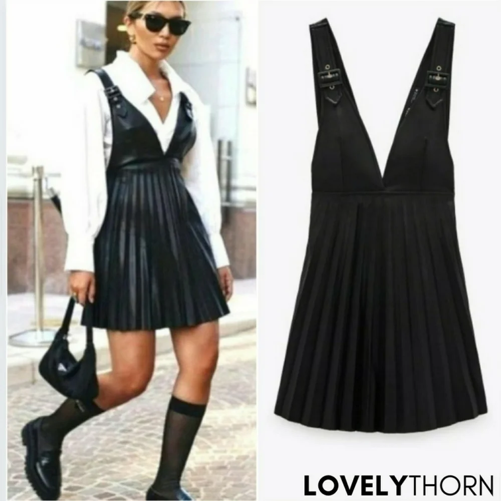 ZARA // ltd ed fashion blogger favorite pleated faux leather pinafore dress